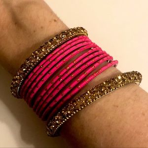 Hot pink and gold Indian bangles
